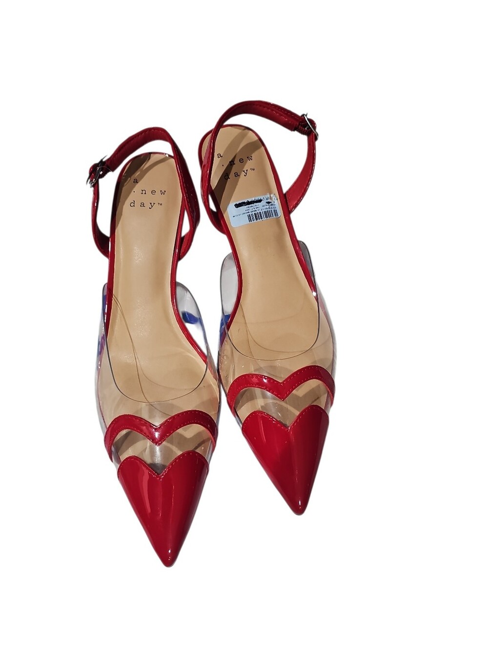 A New Day Red Patent PVC Heart Detail Kitten Heel Slingbacks NWT Sz 8.5 - Picture 4 of 7